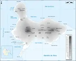 Carte topographique de l'île de Ross avec la baie à l'ouest.