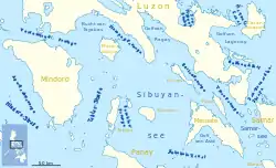 Carte de la mer de Sibuyan avec le golfe de Ragay au nord.