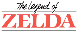 The Legend of Zelda est inscrit sur deux lignes. La première ligne est écrite en couleur noir avec une police de type manuscrite, et sur la deuxième ligne, Zelda est écrit en gros en rouge avec une police classique.