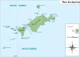 Carte des îlots des Apôtres avec le mont Pierre dans la partie Ouest de Grande île.