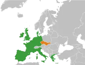 La frontière euro-tchécoslovaque entre 1990 et 1992  (les frontières « étrangères » sont celles de 1992).