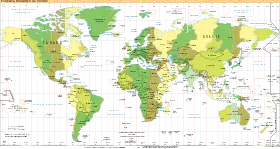 Carte du monde indiquant sa division en fuseaux horaires.