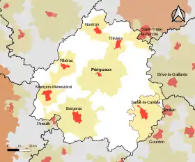 Localisation de l'aire d'attraction de Sarlat-la-Canéda dans le département de la Dordogne