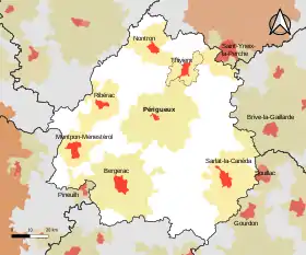 Localisation de l'aire d'attraction de Thiviers dans le département de la Dordogne