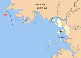 Position Baengnyeong au nord-ouest de la Corée du Sud.