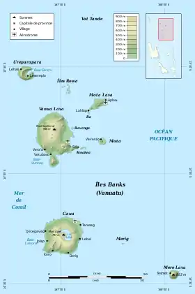 Carte des îles Banks. Ra est très proche du coin sud-ouest de Mota Lava.