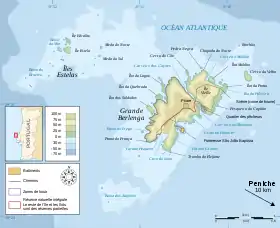 Carte d'une partie de l'archipel des Berlengas avec Berlenga Grande.