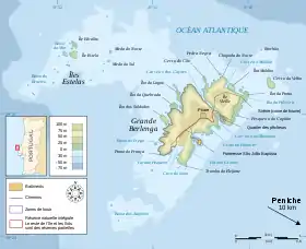 Carte d'une partie de l'archipel des Berlengas avec mes îles Estelas.