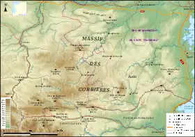 Carte topographique du massif des Corbières.