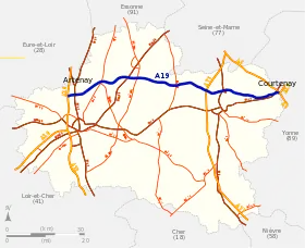 Tracé de A19 dans le département du Loiret