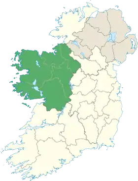 Carte représentant le Connacht en Irlande, occupant la partie ouest de l'île.