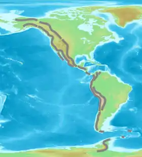 Carte des principales chaînes de montagnes constituant la cordillère américaine.