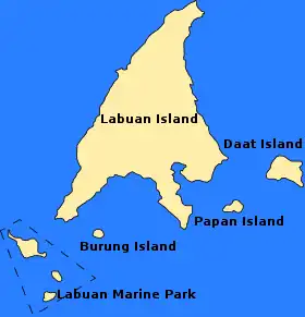 Carte du territoire fédéral de Labuan avec l'île de Labuan au centre.
