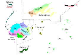Carte des provinces des Fidji avec Lau en vet