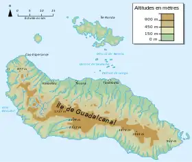 Carte topographique de l'île Guadalcanal et l'île Florida