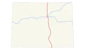 Le parcours de l'Interstate 25 dans l'état du Colorado, en rouge.