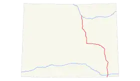 Le parcours de l'Interstate 25 dans le Wyoming, en route.