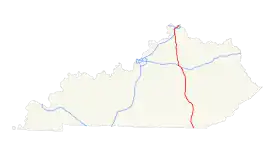 Le parcours de l'Interstate 75, en rouge, dans l'État du Kentucky.