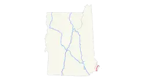 Le parcours de l'Interstate 95 dans le New Hampshire, surligné en rouge. Les États du Vermont et du New Hampshire sont représentés sur la carte