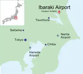 Localisation de l'aéroport d'Ibaraki