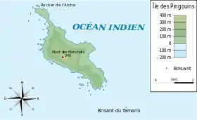 Carte de l'île des Pingouins avec l'emplacement du mont des Manchots.