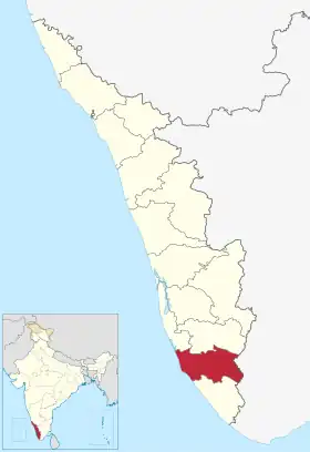 Localisation de District de Kollamകൊല്ലം ജില്ല