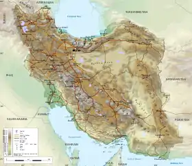 Carte topographique de l'Iran avec les monts Aladagh au nord-est.