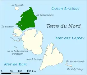 Île Komsomolets au sein de l'archipel de la Terre du Nord.