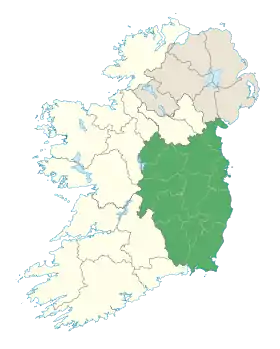 Carte représentant le Leinster en Irlande, occupant la partie est de l'île.