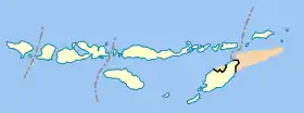 Carte des Petites îles de la Sonde partagées entre l'Indonésie (en clair) et le Timor oriental (en beige).