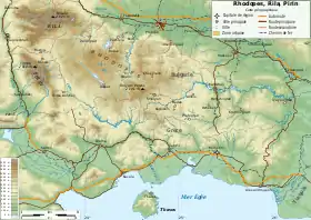 Carte topographique des Rhodopes avec le Rila au nord-ouest.