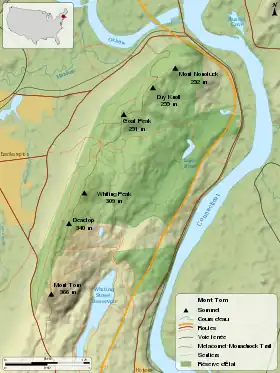 Carte topographique de la chaîne Mount Tom.