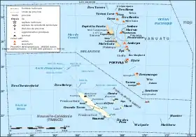 Carte de la Nouvelle-Calédonie et du Vanuatu.
