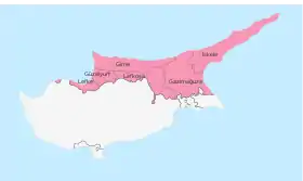 Localisation de Districts de Chypre du Nord(tr) Kuzey Kıbrıs'ın ilçeleri