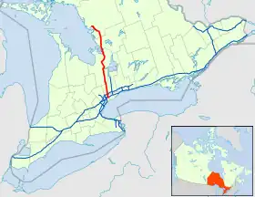 Carte l'autoroute ontarienne 400.