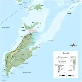 Carte de l’État de Peleliu avec la Hill 80 au nord de la Bloody Nose Ridge.