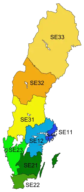 Localisation de Région NUTS de Suède