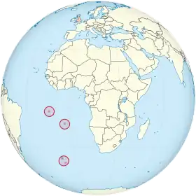 Localisation de Sainte-Hélène, Ascension et Tristan da Cunha