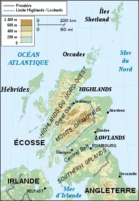 Carte topographique de l'Écosse