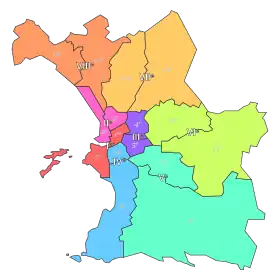 Localisation de Secteurs et arrondissements de Marseille