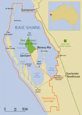 Carte de la baie Shark montrant l'île Dirk Hartog