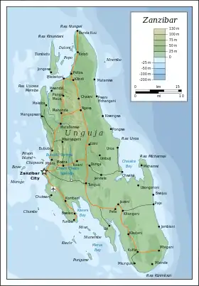 Carte topographique d'Unguja.