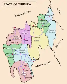 Localisation de District de Dhalaiধলাই জেলা