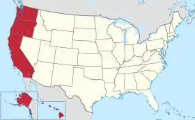 Localisation de la côte ouest des États-Unis.