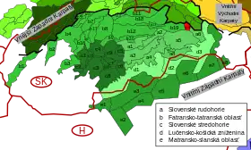 Carte de localisation dans les Carpates intérieures (en rouge)