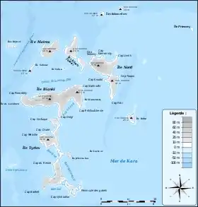 Carte des îles Vostotchnye, l'île Matros est au nord-ouest.