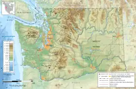 Carte topographique de l'État de Washington avec les montagnes Olympiques à l'ouest