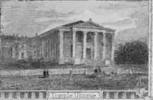 Gravure du Temple Unique à Genève d'après une carte postale vers 1870.