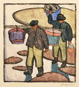 Maud Hunt Squire, Pêcheurs de palourdes,gravure sur bois, 1917