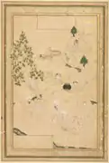 Pique-nique dans les montagnes, encre et gouache sur papier de محمدی_هروی (fa), réalisé vers 1550-1600, art islamique au